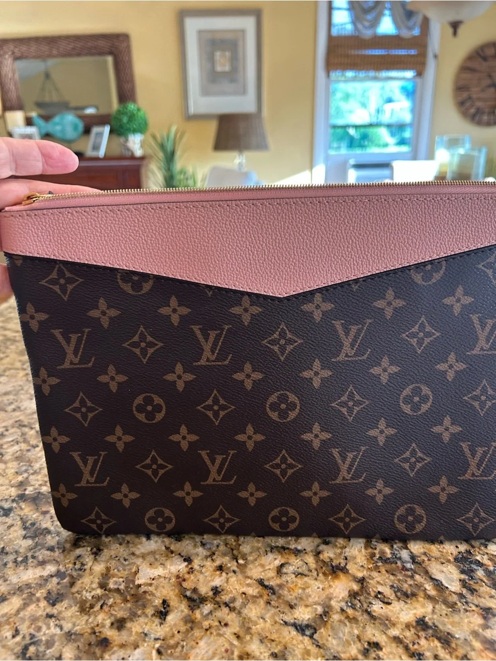 Louis Vuitton Monogram Canvas Pouch with Pink Trim - Picture 3 of 8